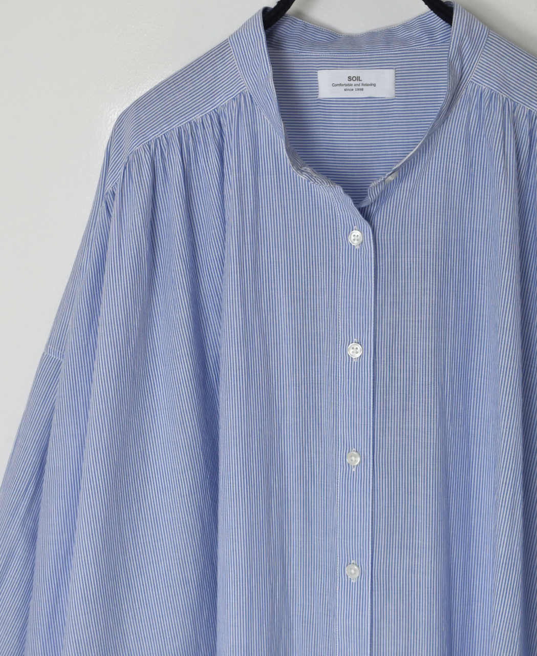 NSL26014(ワンピース) 80s COTTON VOILE STRIPE BANDED COLLAR GATHER SHIRT DRESS