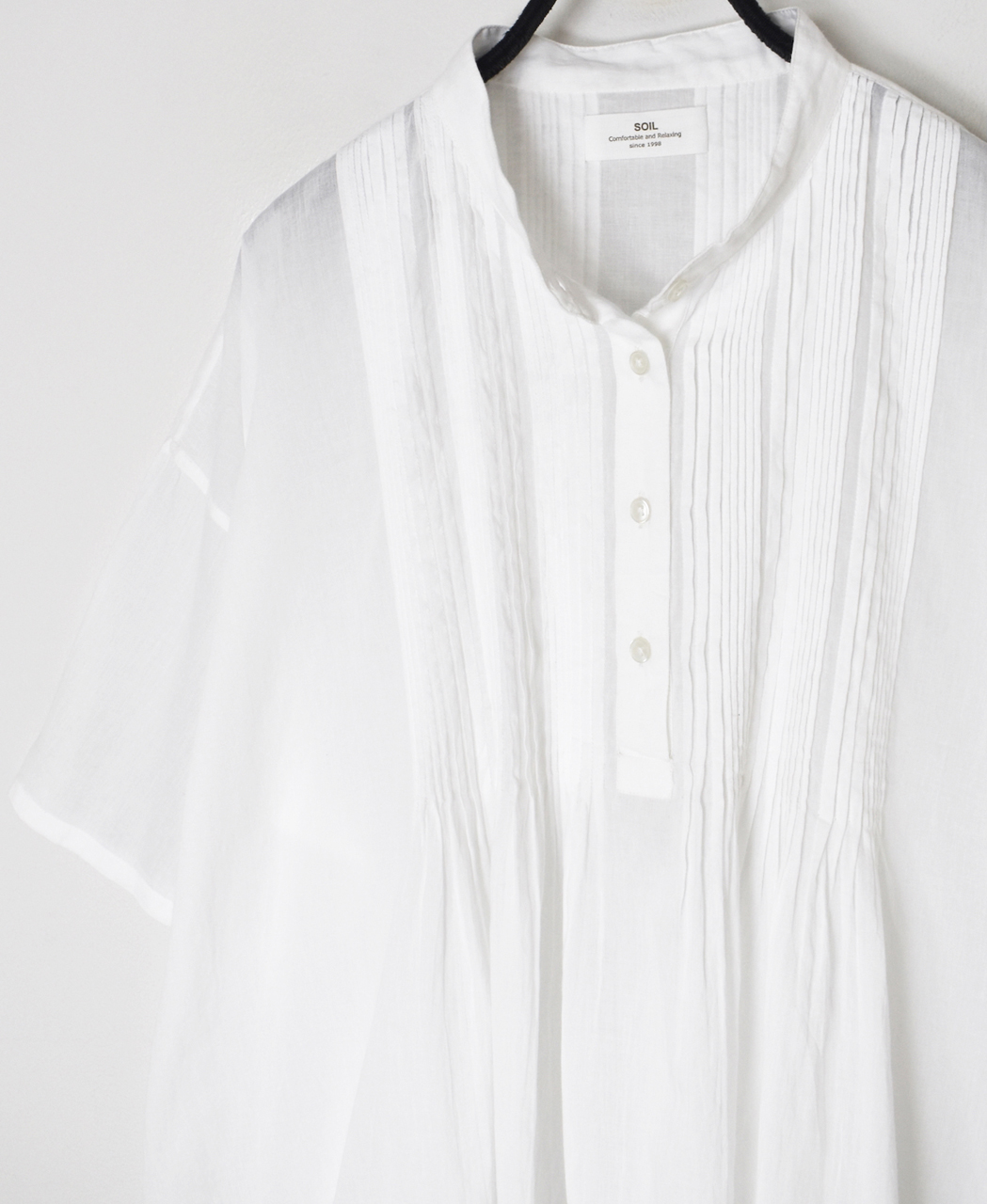 NSL26023(シャツ) 80s COTTON VOILE PLAIN BANDED COLLAR SHORT/SLEEVE PINTUCK SHIRT