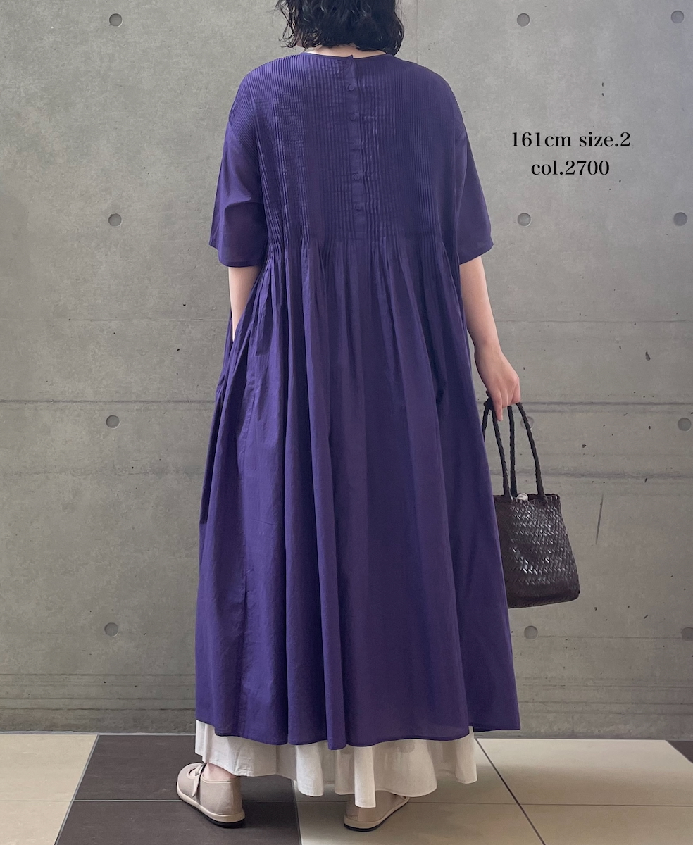 NMDS26243(ワンピース) 80s ORGANIC COTTON VOILE CREW-NECK HALF/SLEEVE DRESS WITH MINI PINTUCK