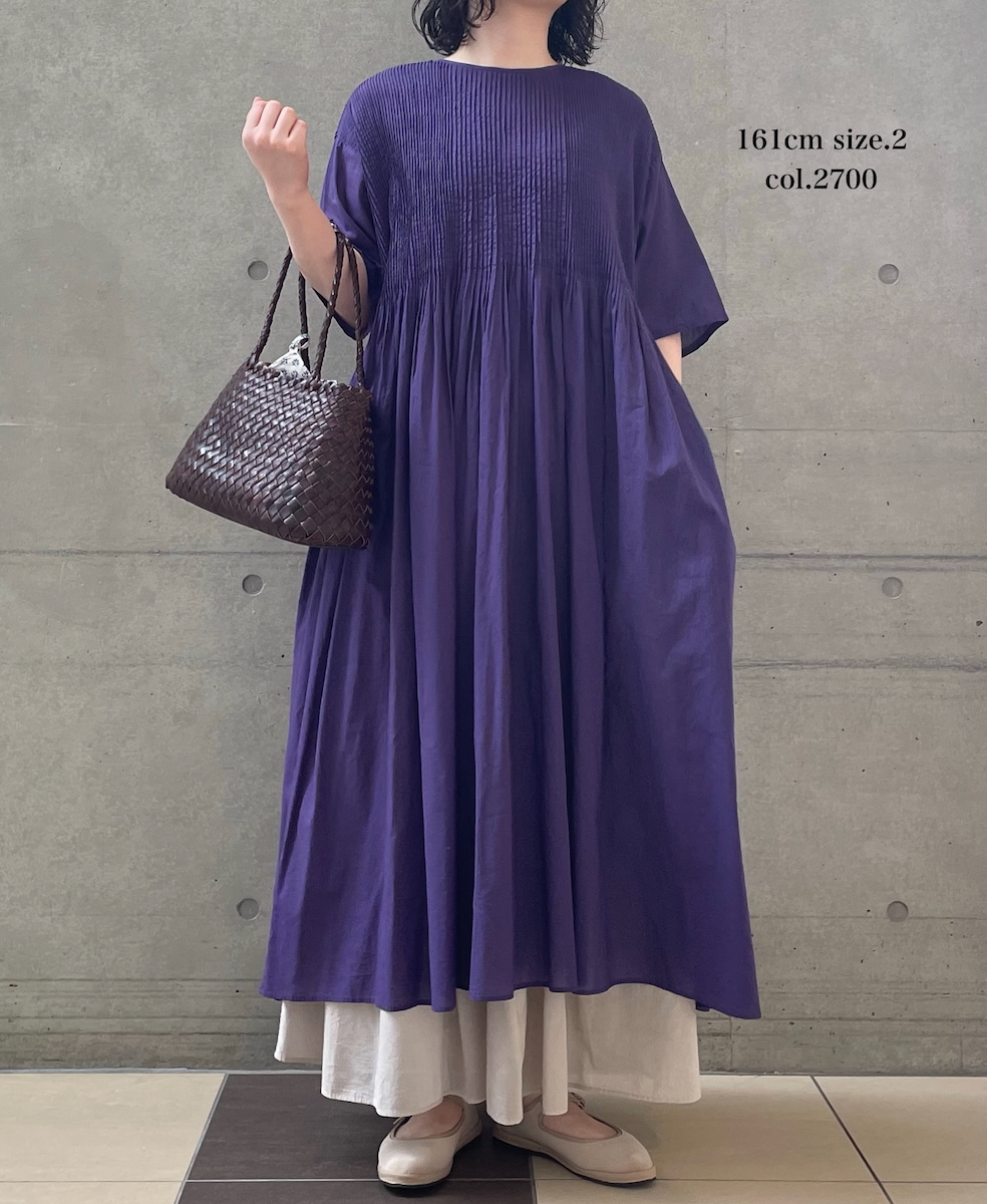 NMDS26243(ワンピース) 80s ORGANIC COTTON VOILE CREW-NECK HALF/SLEEVE DRESS WITH MINI PINTUCK