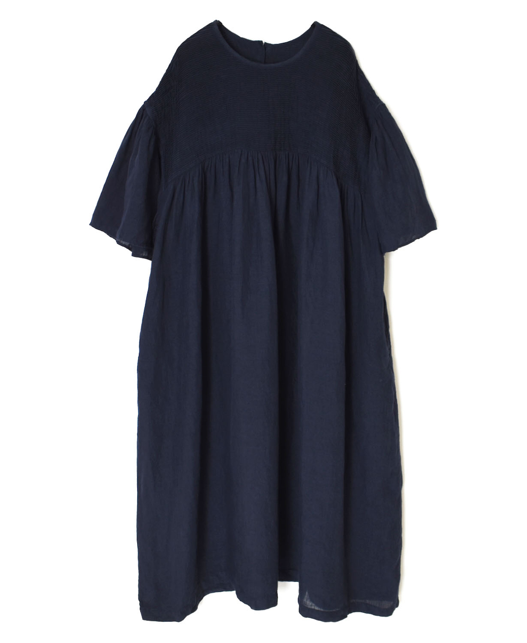 INMDS26004D(ワンピース) 60s AUTO LOOM LINEN PLAIN (OVERDYE) BACK OPENING PULLOVER DRESS WITH MINI PINTUCK