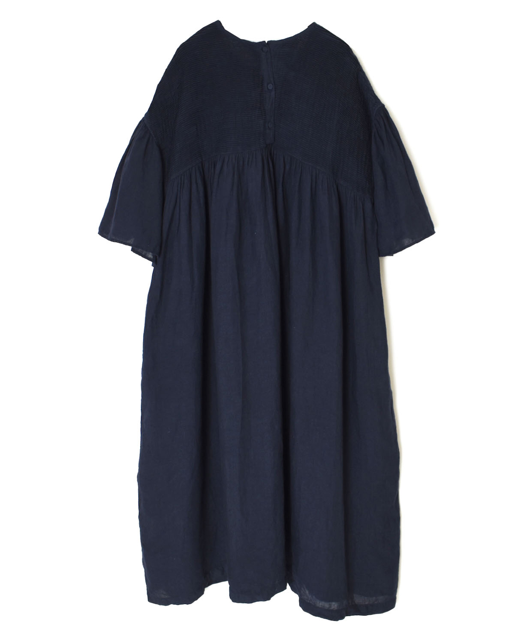 INMDS26004D(ワンピース) 60s AUTO LOOM LINEN PLAIN (OVERDYE) BACK OPENING PULLOVER DRESS WITH MINI PINTUCK