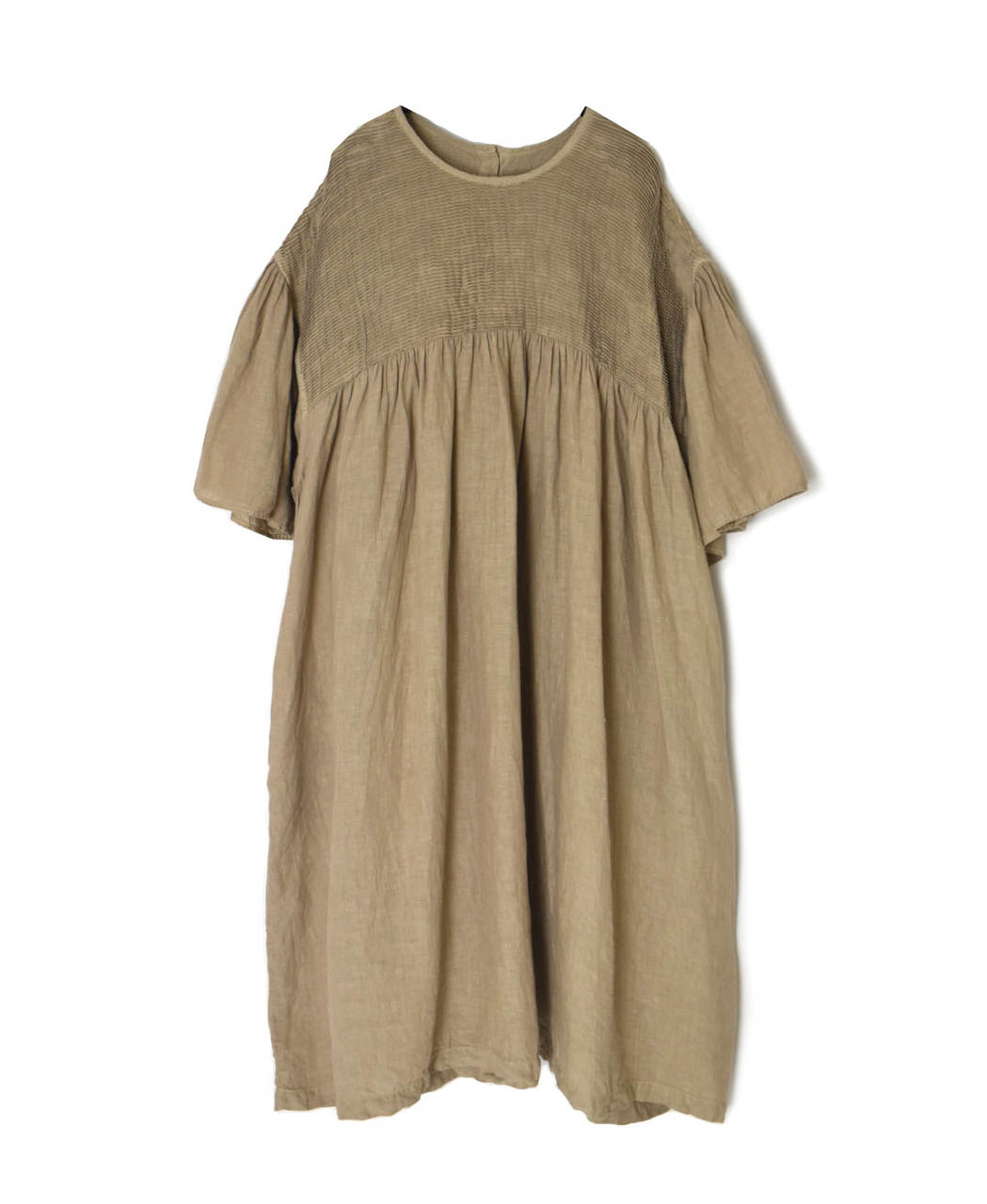 INMDS26004D(ワンピース) 60s AUTO LOOM LINEN PLAIN (OVERDYE) BACK OPENING PULLOVER DRESS WITH MINI PINTUCK