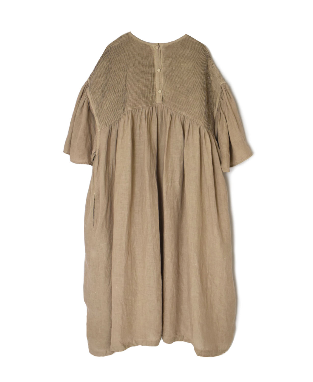 INMDS26004D(ワンピース) 60s AUTO LOOM LINEN PLAIN (OVERDYE) BACK OPENING PULLOVER DRESS WITH MINI PINTUCK