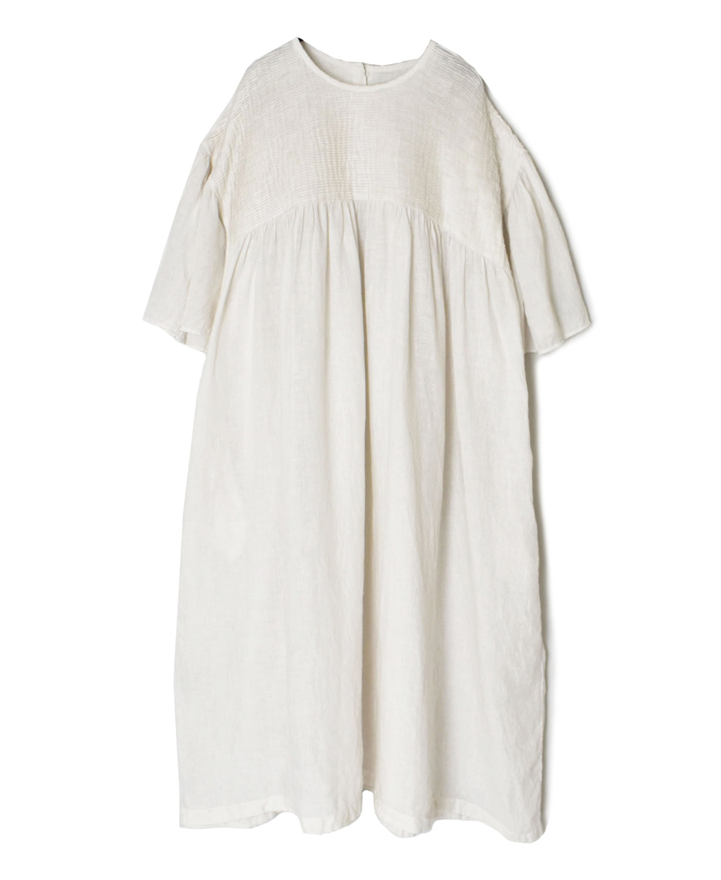 INMDS26004D(ワンピース) 60s AUTO LOOM LINEN PLAIN (OVERDYE) BACK OPENING PULLOVER DRESS WITH MINI PINTUCK