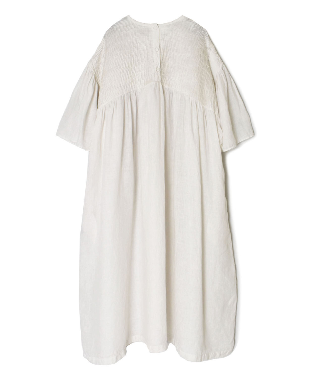 INMDS26004D(ワンピース) 60s AUTO LOOM LINEN PLAIN (OVERDYE) BACK OPENING PULLOVER DRESS WITH MINI PINTUCK