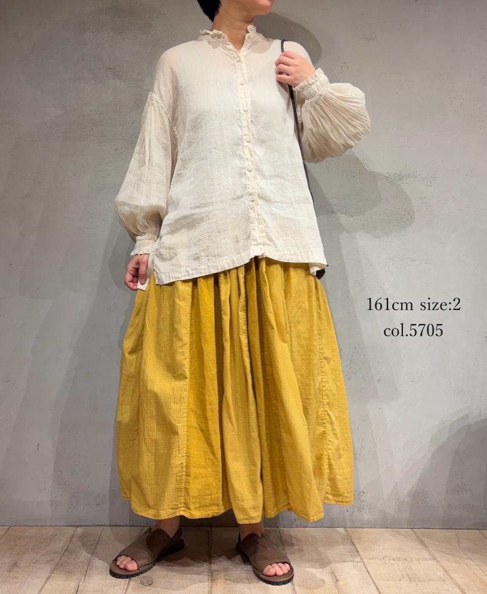 NMDS26265D(スカート) 80s ORGANIC COTTON/80s LINEN PATCHWORK OVERDYE RAJASTHAN TUCK GATHERED SKIRT