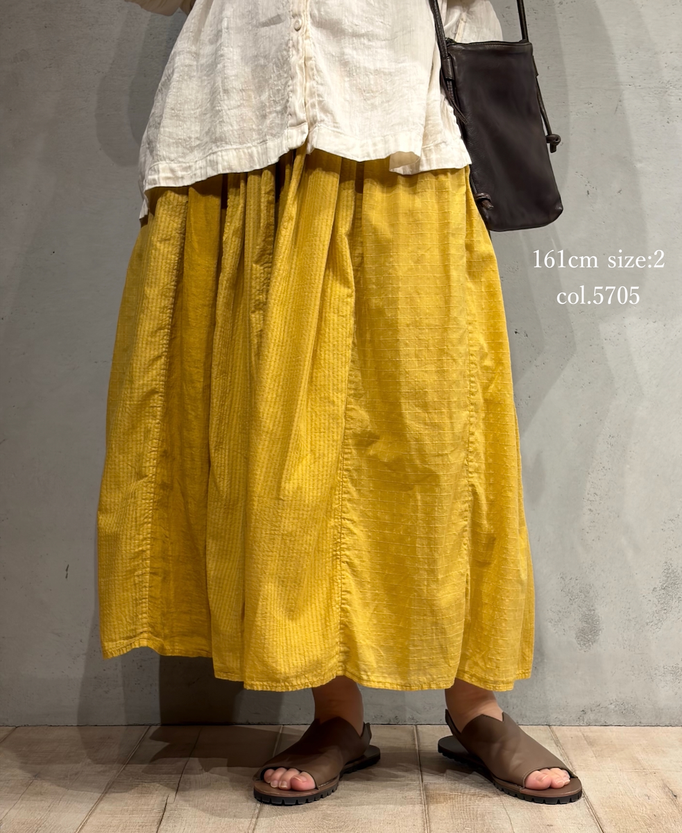 NMDS26265D(スカート) 80s ORGANIC COTTON/80s LINEN PATCHWORK OVERDYE RAJASTHAN TUCK GATHERED SKIRT
