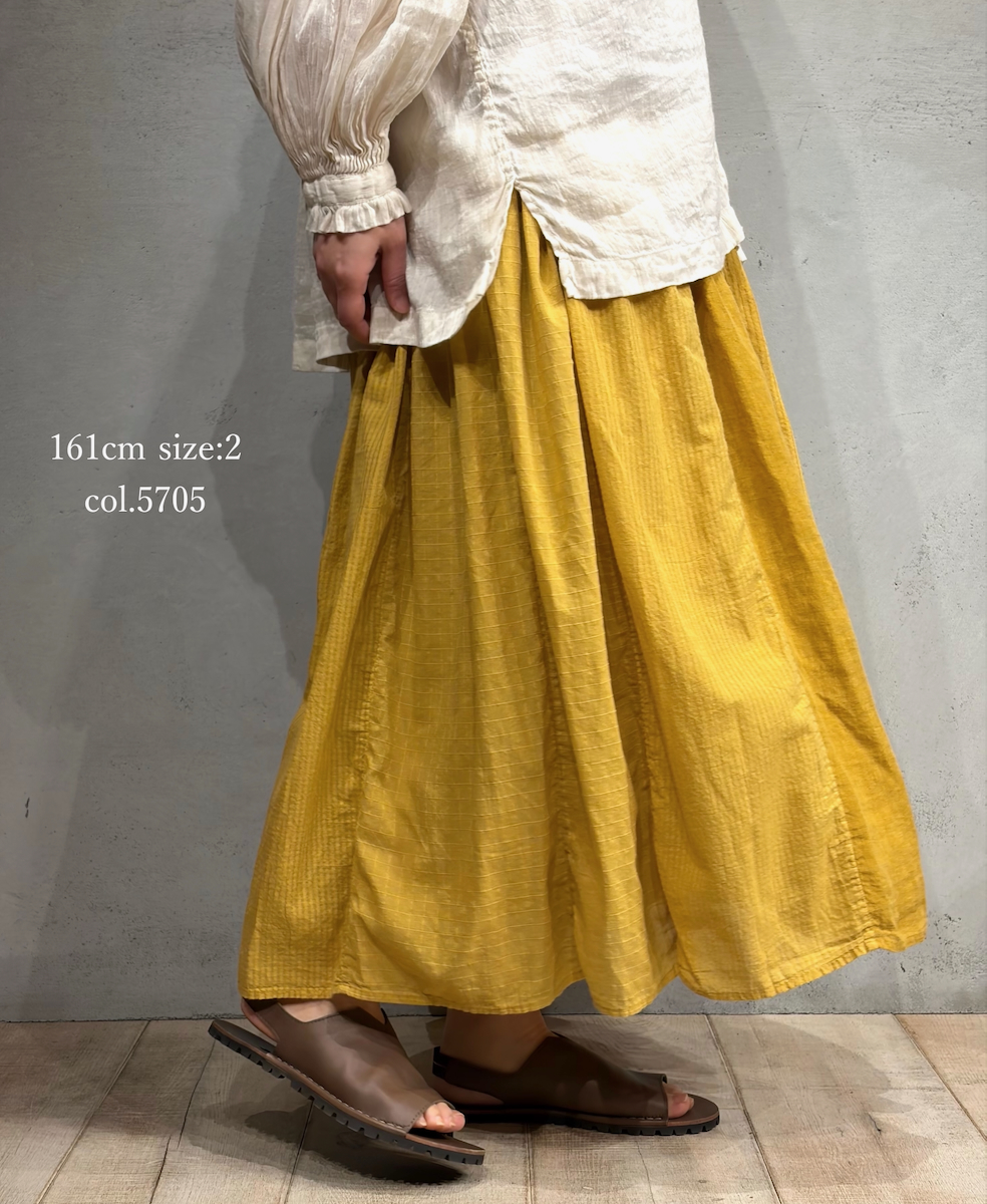NMDS26265D(スカート) 80s ORGANIC COTTON/80s LINEN PATCHWORK OVERDYE RAJASTHAN TUCK GATHERED SKIRT