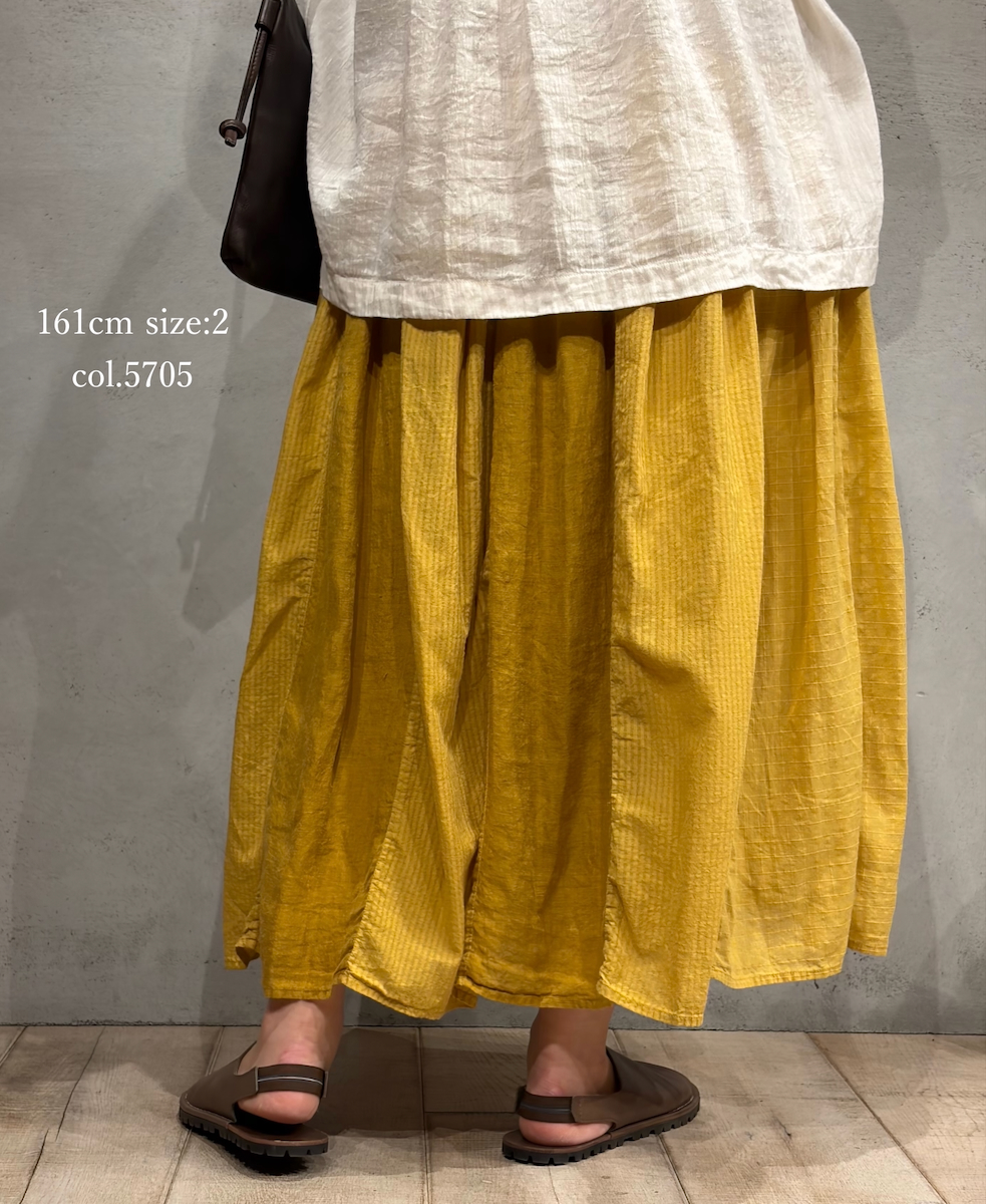 NMDS26265D(スカート) 80s ORGANIC COTTON/80s LINEN PATCHWORK OVERDYE RAJASTHAN TUCK GATHERED SKIRT