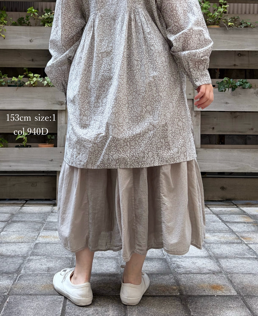 NMDS26265D(スカート) 80s ORGANIC COTTON/80s LINEN PATCHWORK OVERDYE RAJASTHAN TUCK GATHERED SKIRT