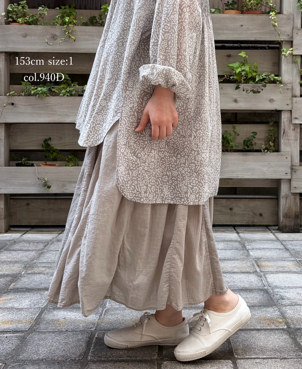 NMDS26265D(スカート) 80s ORGANIC COTTON/80s LINEN PATCHWORK OVERDYE RAJASTHAN TUCK GATHERED SKIRT