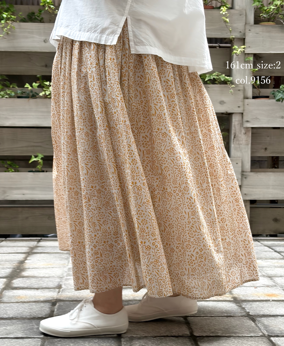 INMDS26105(スカート) 80s COTTON FLOWER BLOCK PRINT GATHERED SKIRT