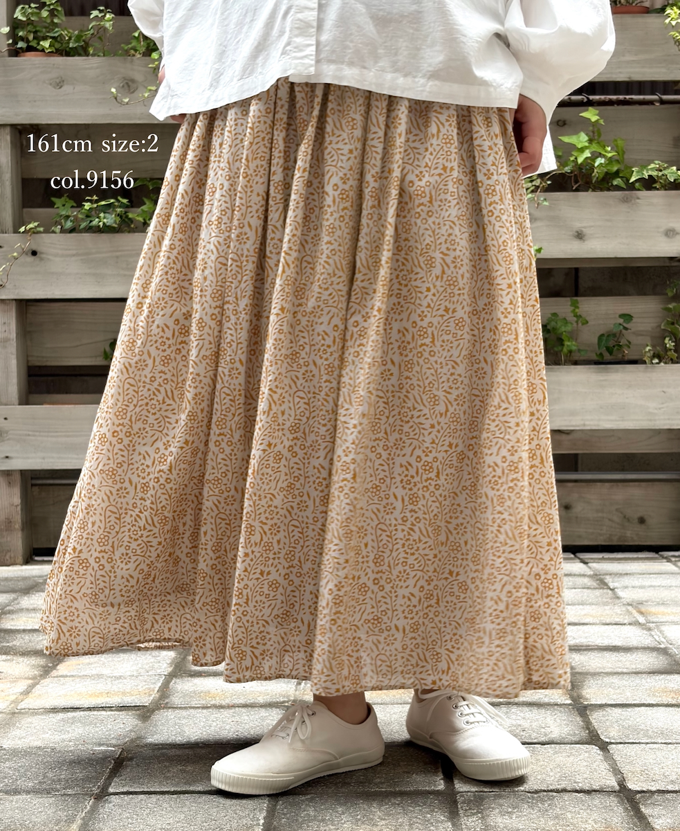 INMDS26105(スカート) 80s COTTON FLOWER BLOCK PRINT GATHERED SKIRT