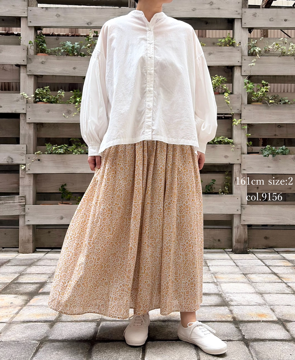 INMDS26105(スカート) 80s COTTON FLOWER BLOCK PRINT GATHERED SKIRT
