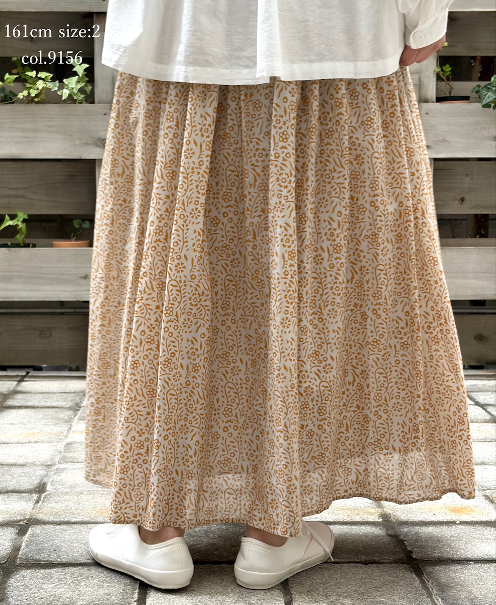 INMDS26105(スカート) 80s COTTON FLOWER BLOCK PRINT GATHERED SKIRT