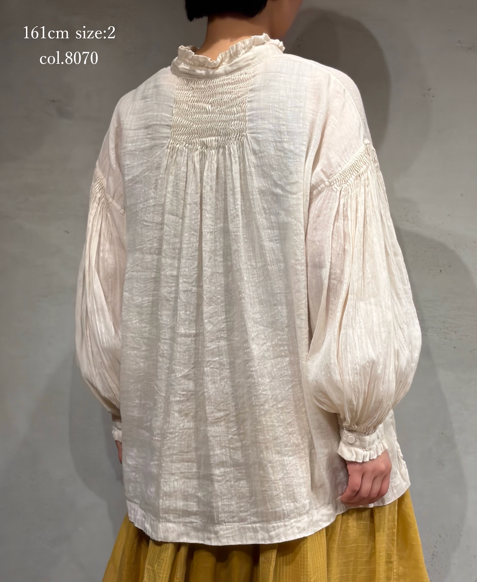 INMDS25011D(シャツ) 60s AUTO LOOM LINEN/COTTON PLAIN(OVERDYE) FRILL COLLAR SHIRTS WITH MINI PINTUCK