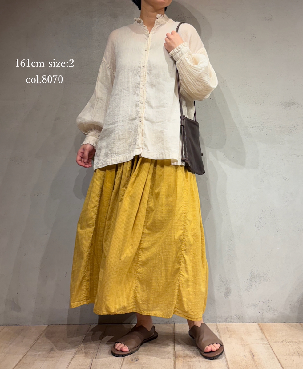 INMDS25011D(シャツ) 60s AUTO LOOM LINEN/COTTON PLAIN(OVERDYE) FRILL COLLAR SHIRTS WITH MINI PINTUCK