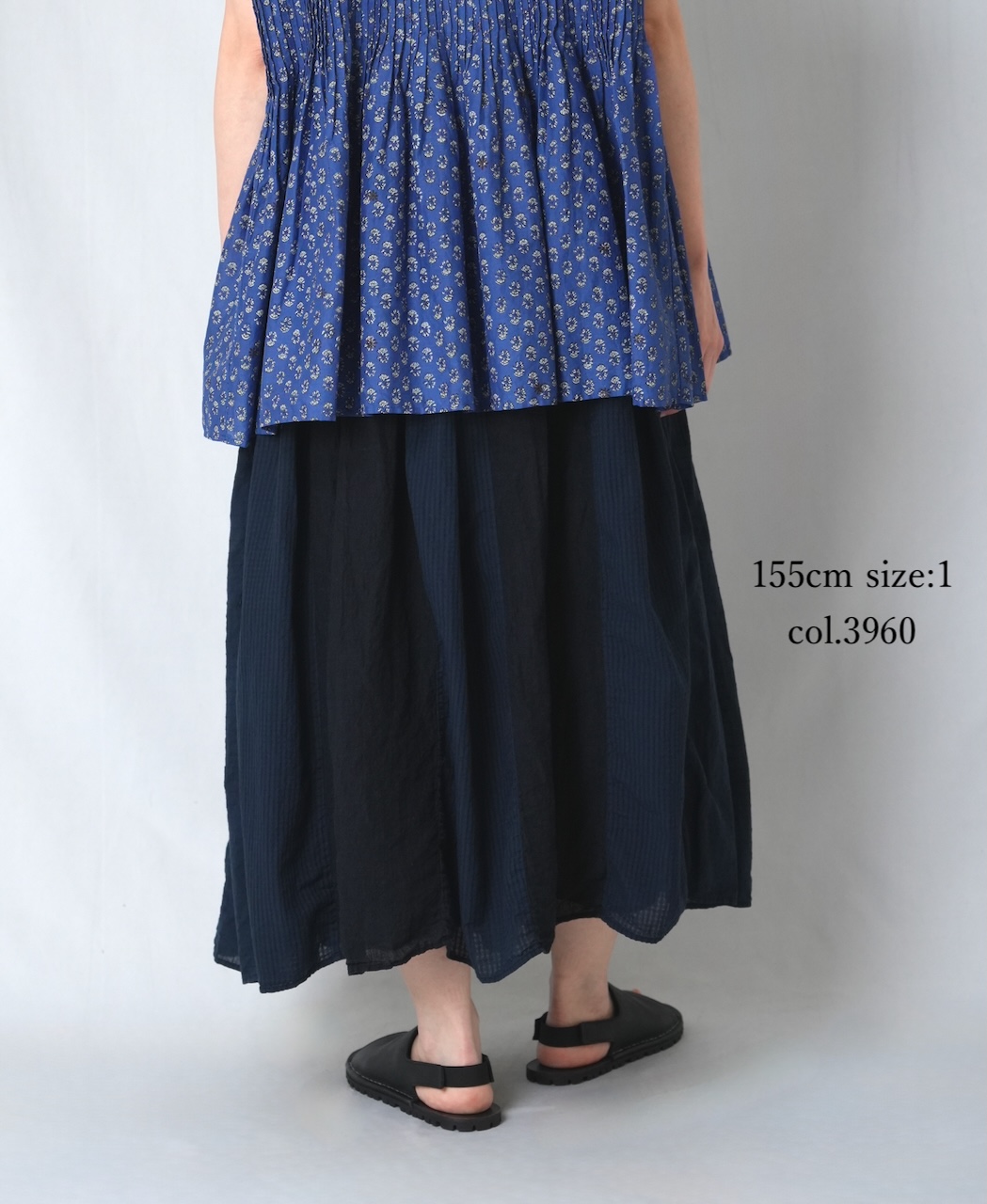 NMDS26265D(スカート) 80s ORGANIC COTTON/80s LINEN PATCHWORK OVERDYE RAJASTHAN TUCK GATHERED SKIRT