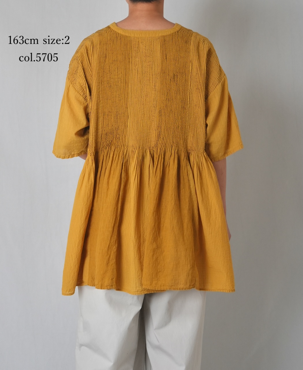 NMDS26262D(シャツ) 80s ORGANIC COTTON/80s LINEN PATCHWORK OVERDYE V-NECK S/SLEEVE SHIRT WITH MINI PINTUCK