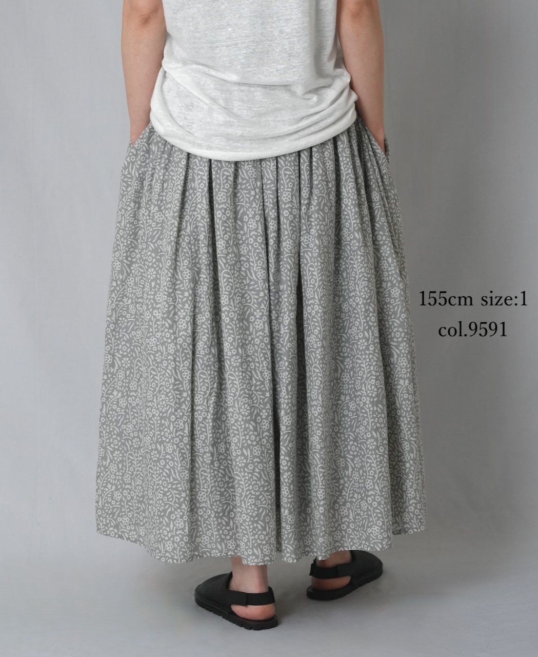 INMDS26105(スカート) 80s COTTON FLOWER BLOCK PRINT GATHERED SKIRT