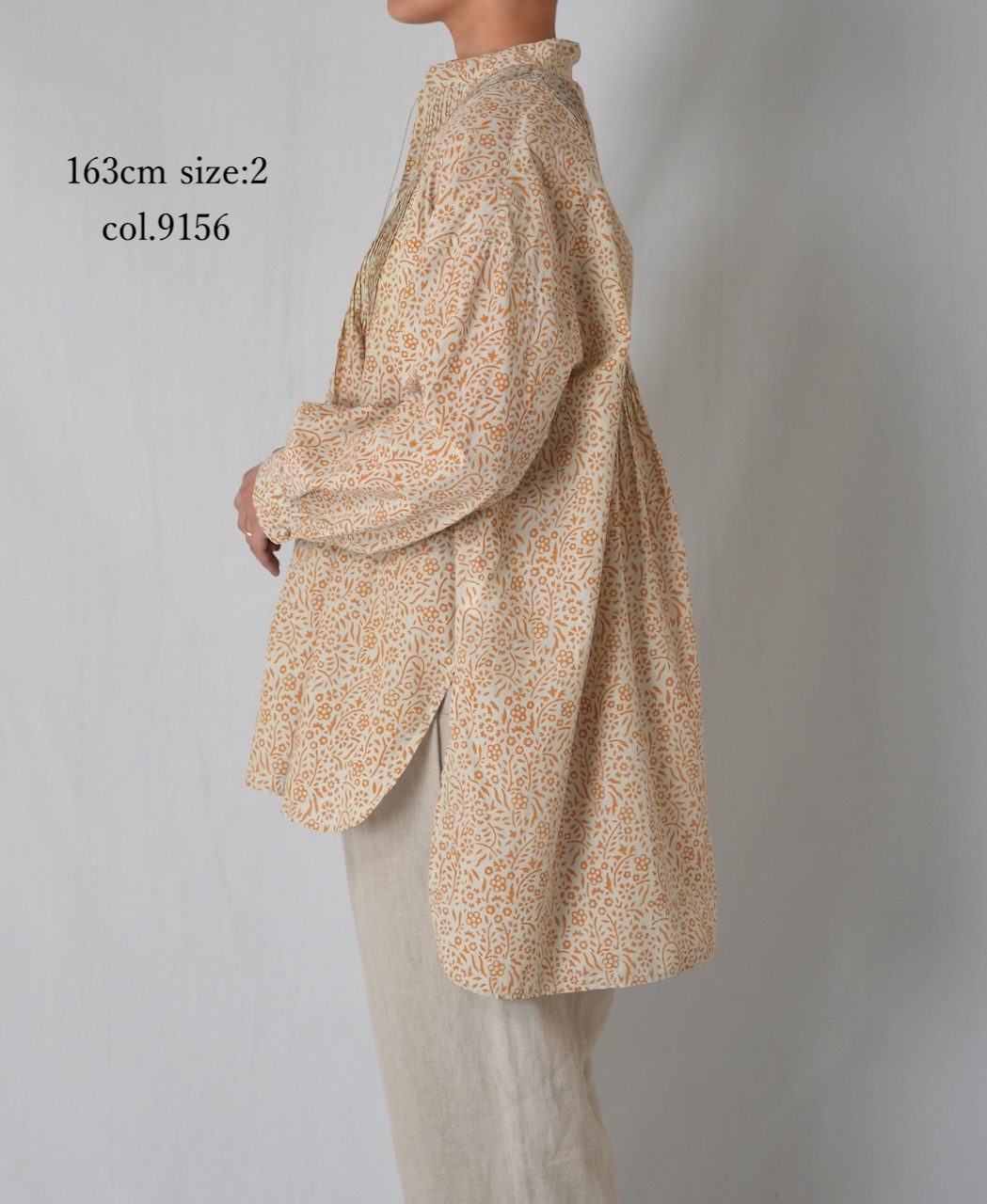 INMDS26102(チュニック) 80s COTTON FLOWER BLOCK PRINT BANDED COLLAR MINI PINTUCK TUNIC