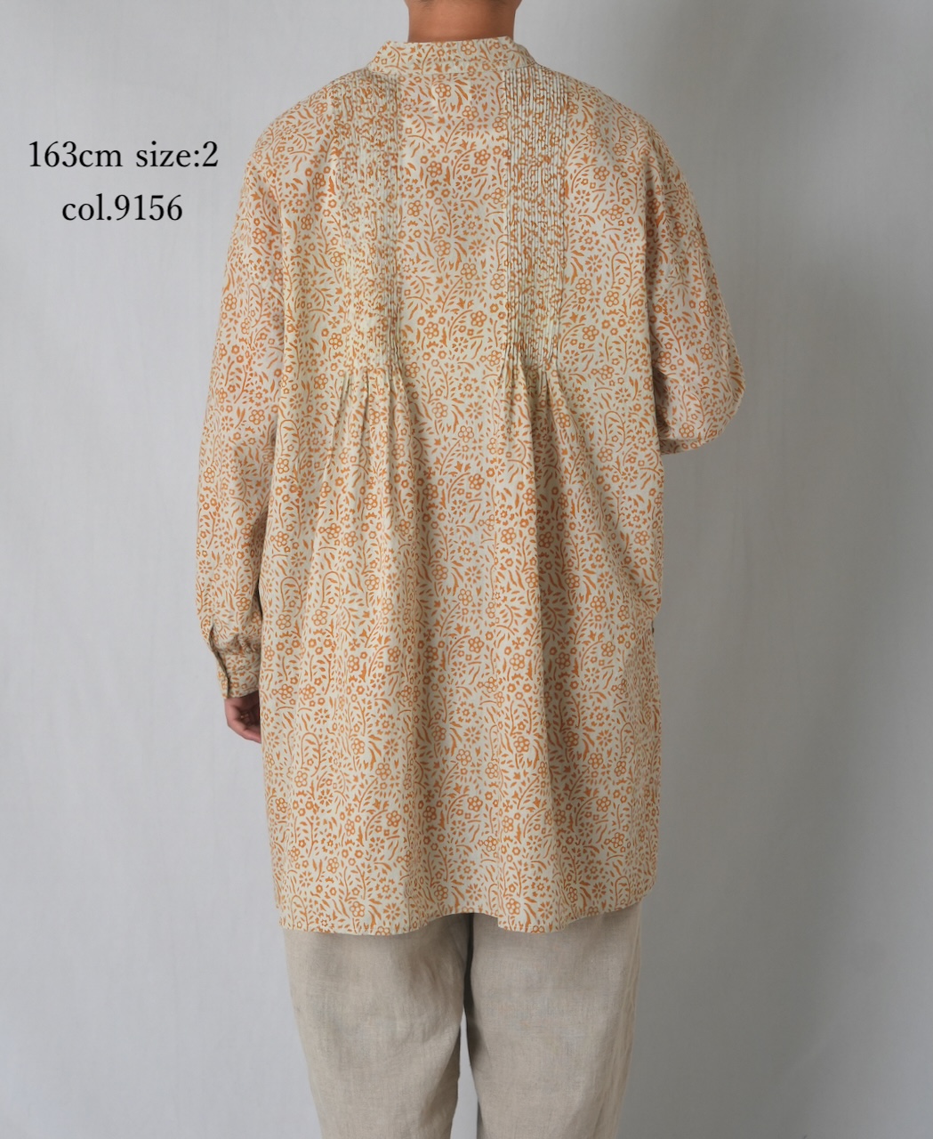 INMDS26102(チュニック) 80s COTTON FLOWER BLOCK PRINT BANDED COLLAR MINI PINTUCK TUNIC