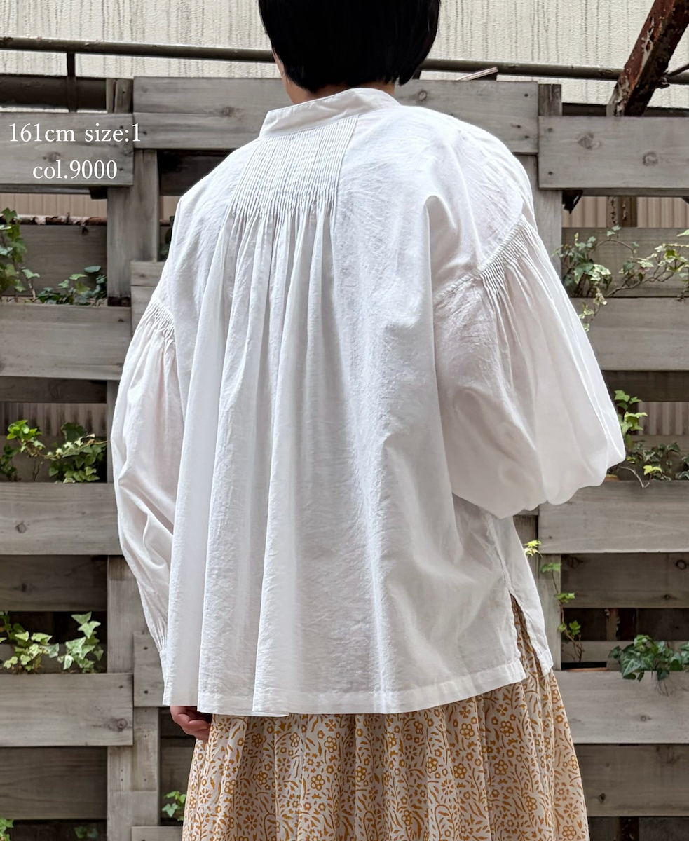 INMDS26071(シャツ) 100s KHADI PLAIN BANDED COLLAR SHIRTS WITH MINI PINTUCK