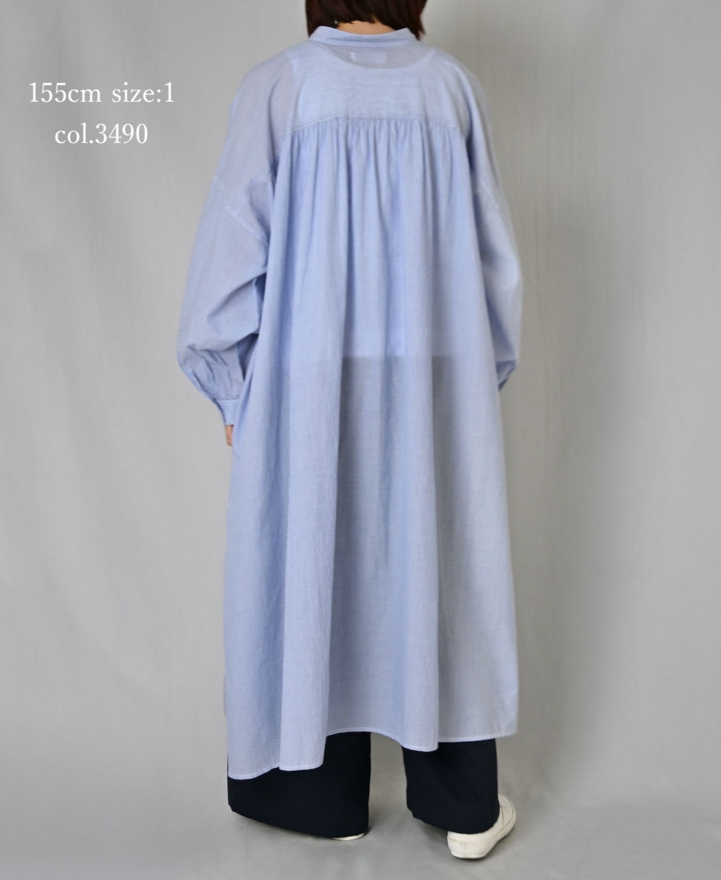 NSL26014(ワンピース) 80s COTTON VOILE STRIPE BANDED COLLAR GATHER SHIRT DRESS