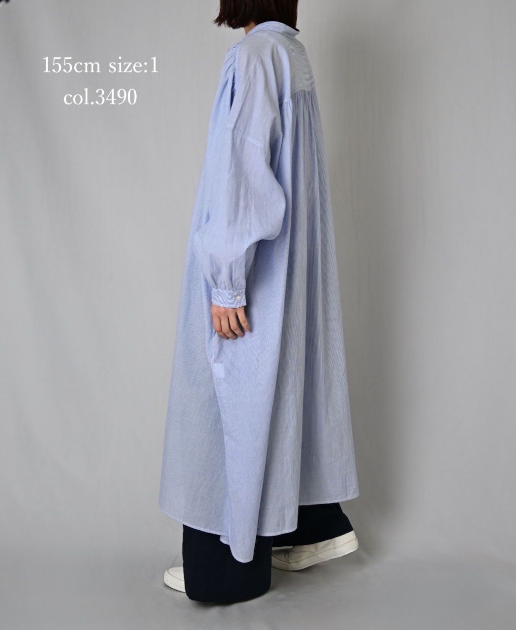 NSL26014(ワンピース) 80s COTTON VOILE STRIPE BANDED COLLAR GATHER SHIRT DRESS