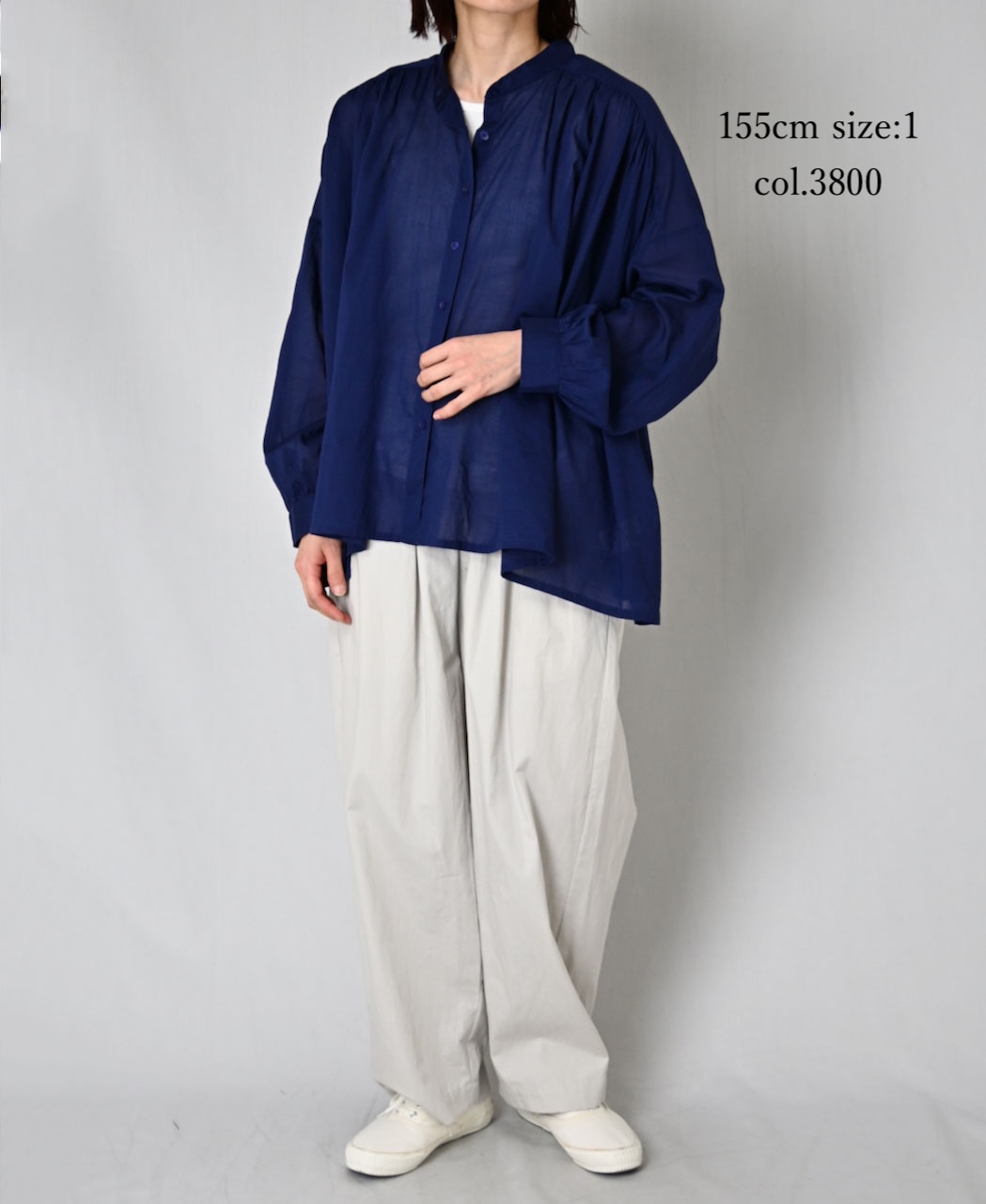 NSL26021(シャツ) 80s COTTON VOILE PLAIN BANDED COLLAR GATHERED SHIRT