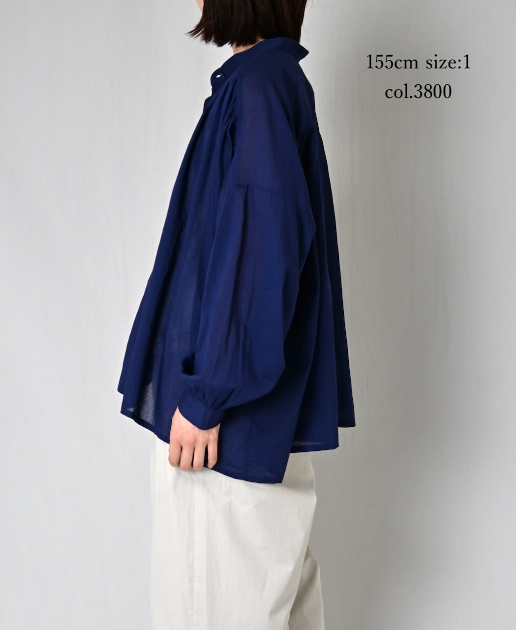 NSL26021(シャツ) 80s COTTON VOILE PLAIN BANDED COLLAR GATHERED SHIRT