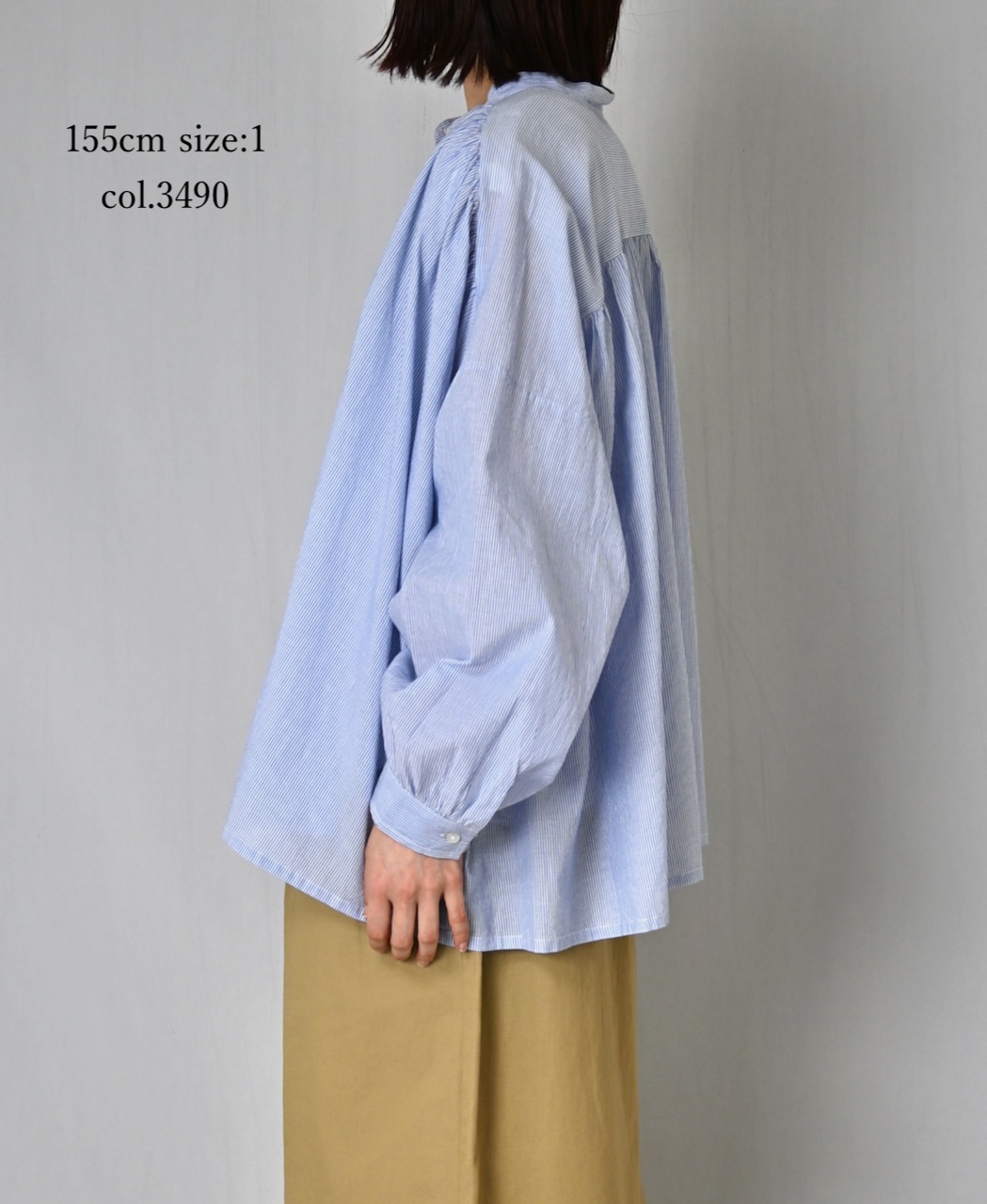 NSL26011(シャツ) 80s COTTON VOILE STRIPE BANDED COLLAR GATHER SHIRT