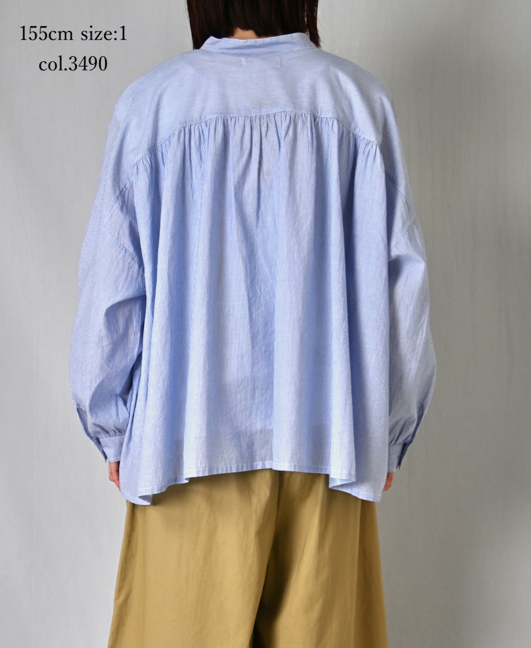 NSL26011(シャツ) 80s COTTON VOILE STRIPE BANDED COLLAR GATHER SHIRT