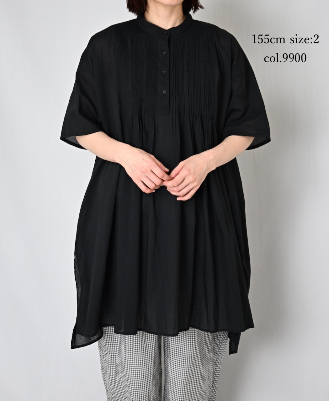 NSL26023(シャツ) 80s COTTON VOILE PLAIN BANDED COLLAR SHORT/SLEEVE PINTUCK SHIRT