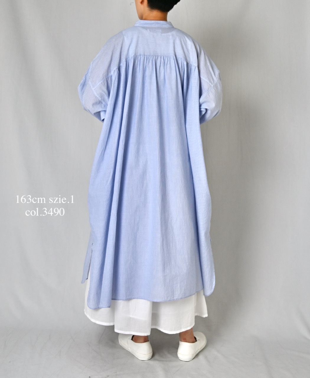 NSL26014(ワンピース) 80s COTTON VOILE STRIPE BANDED COLLAR GATHER SHIRT DRESS
