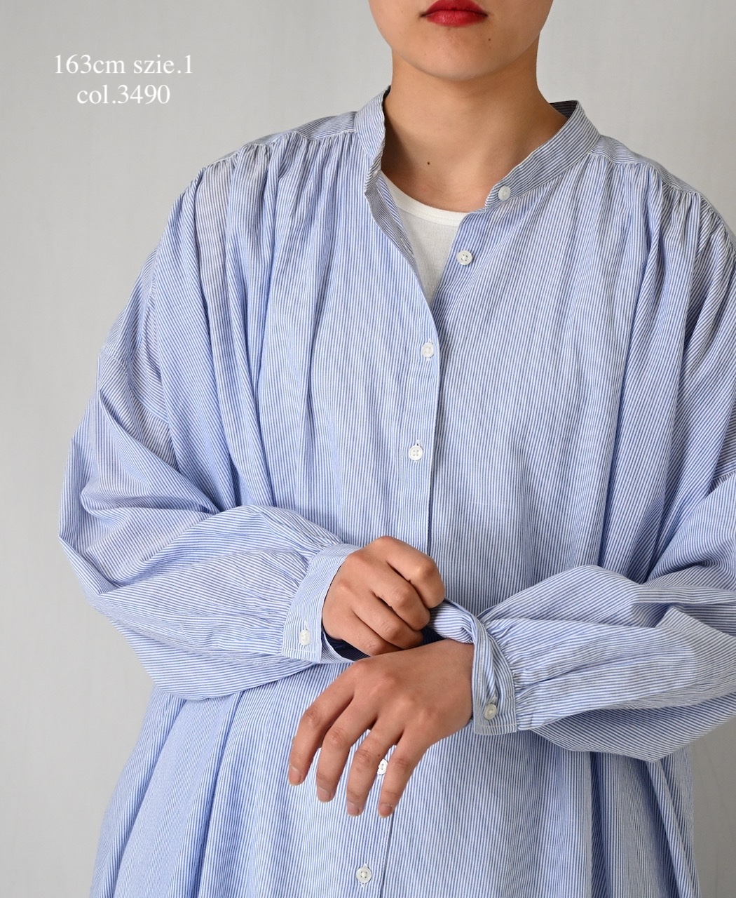NSL26014(ワンピース) 80s COTTON VOILE STRIPE BANDED COLLAR GATHER SHIRT DRESS