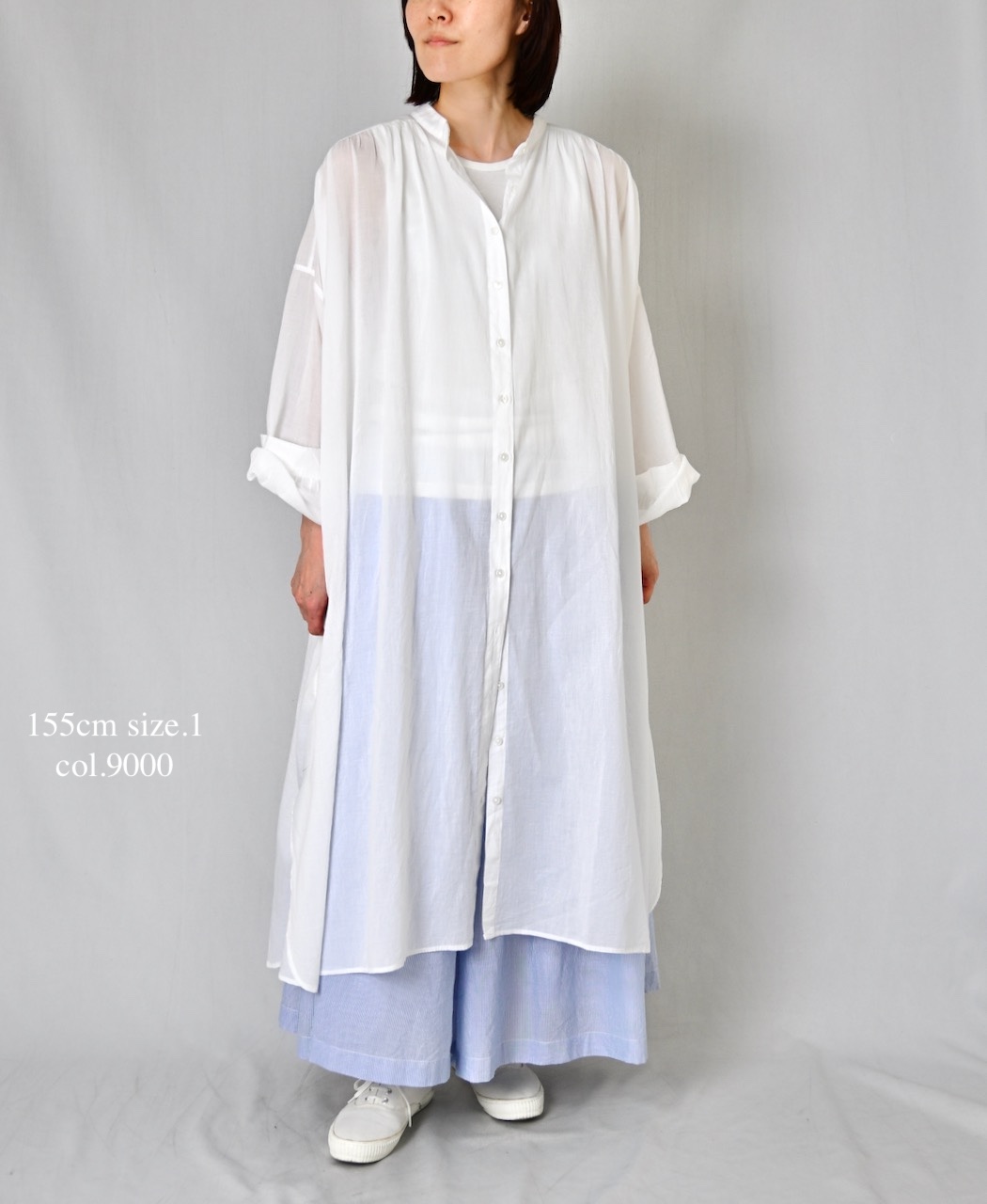 NSL26024(ワンピース) 80s COTTON VOILE PLAIN BANDED COLLAR GATHERED SHIRT DRESS