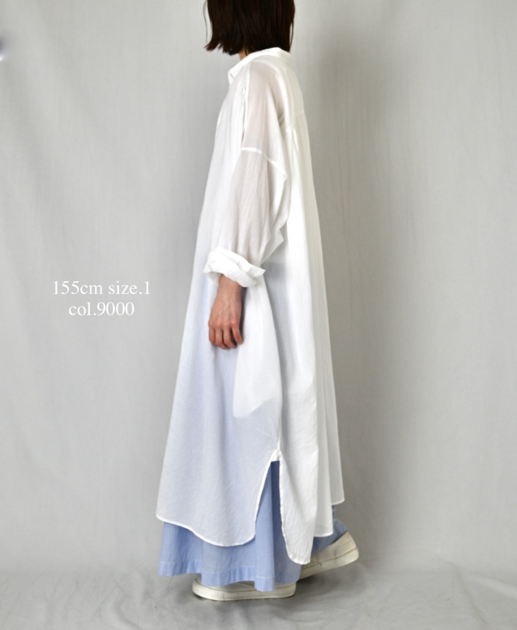 NSL26024(ワンピース) 80s COTTON VOILE PLAIN BANDED COLLAR GATHERED SHIRT DRESS