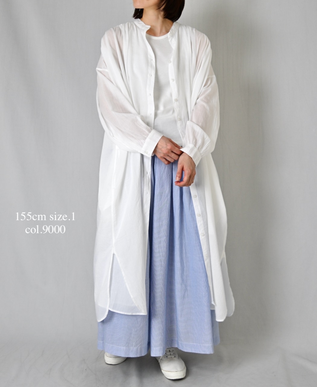NSL26024(ワンピース) 80s COTTON VOILE PLAIN BANDED COLLAR GATHERED SHIRT DRESS