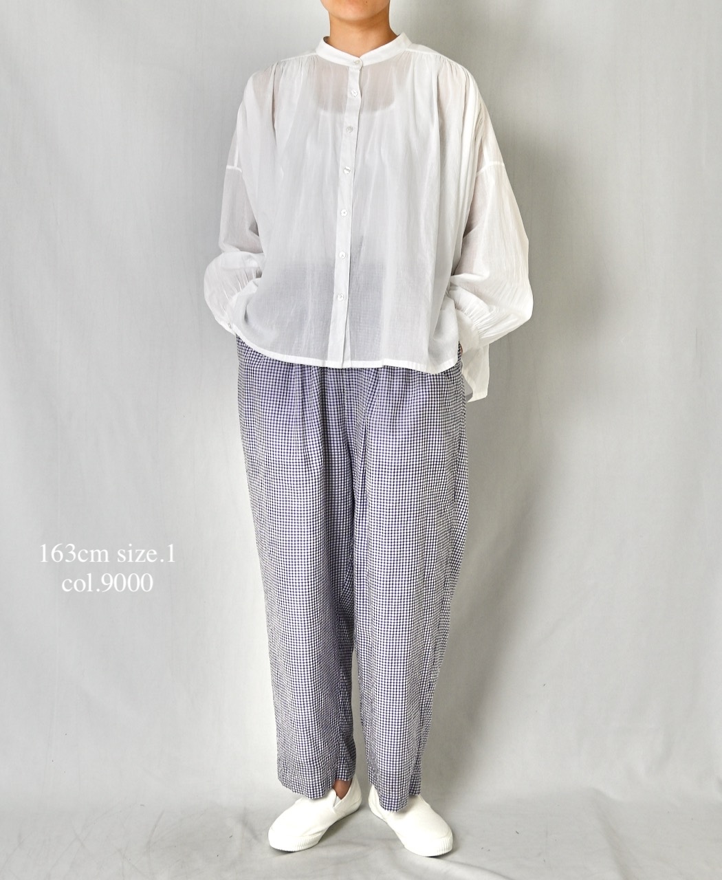 NSL26021(シャツ) 80s COTTON VOILE PLAIN BANDED COLLAR GATHERED SHIRT