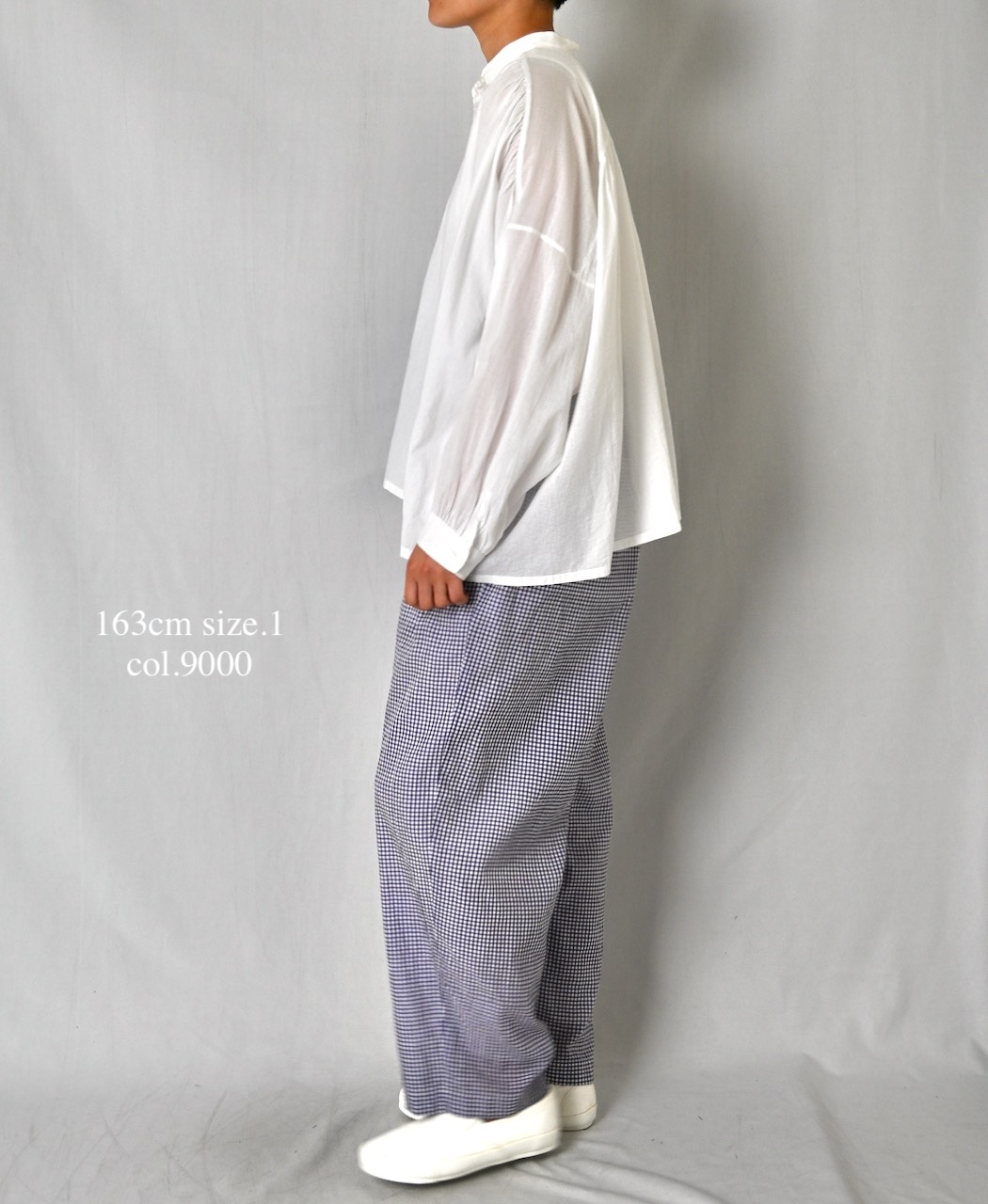 NSL26021(シャツ) 80s COTTON VOILE PLAIN BANDED COLLAR GATHERED SHIRT