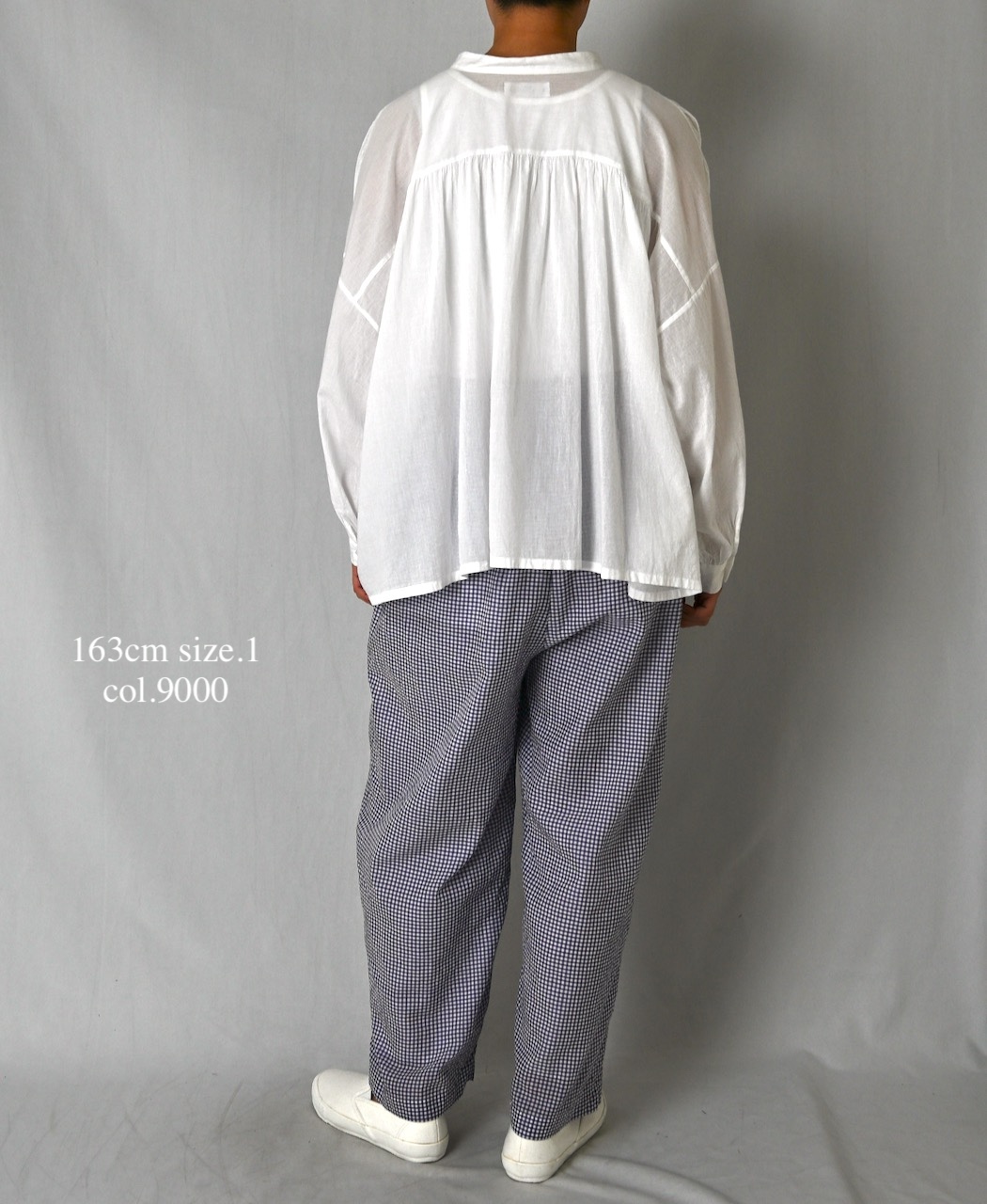 NSL26021(シャツ) 80s COTTON VOILE PLAIN BANDED COLLAR GATHERED SHIRT