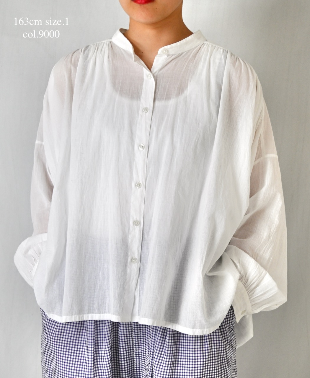 NSL26021(シャツ) 80s COTTON VOILE PLAIN BANDED COLLAR GATHERED SHIRT