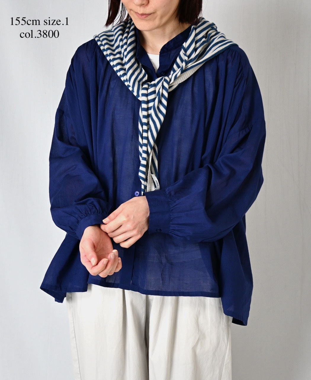 NSL26021(シャツ) 80s COTTON VOILE PLAIN BANDED COLLAR GATHERED SHIRT