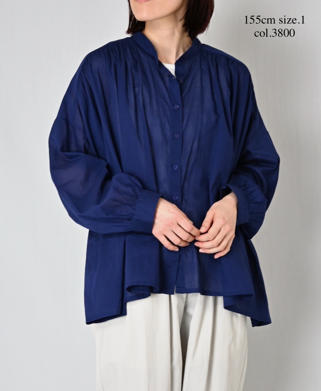 NSL26021(シャツ) 80s COTTON VOILE PLAIN BANDED COLLAR GATHERED SHIRT