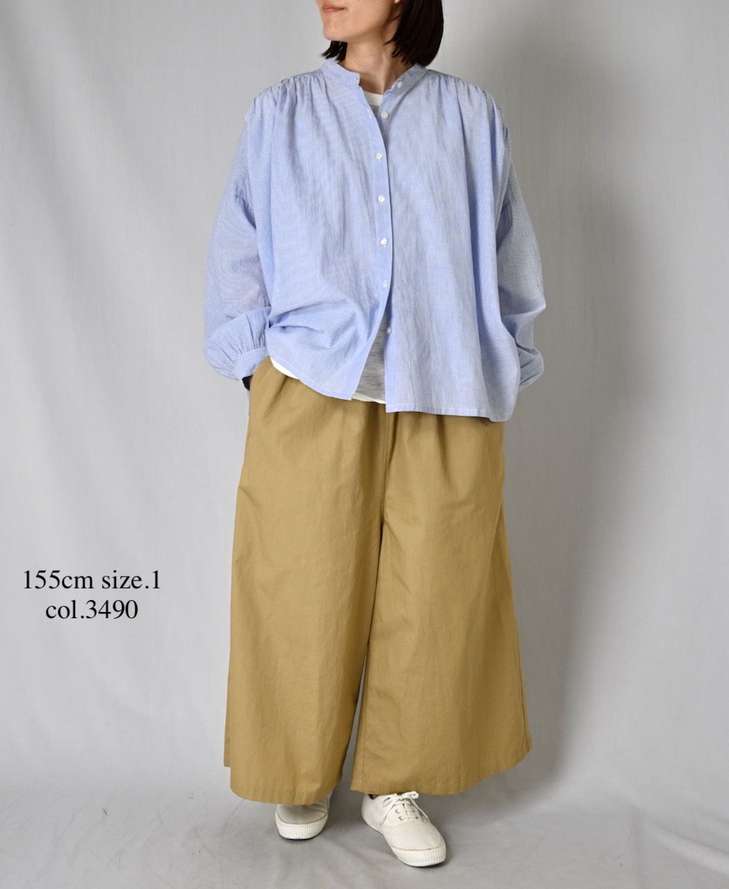 NSL26011(シャツ) 80s COTTON VOILE STRIPE BANDED COLLAR GATHER SHIRT