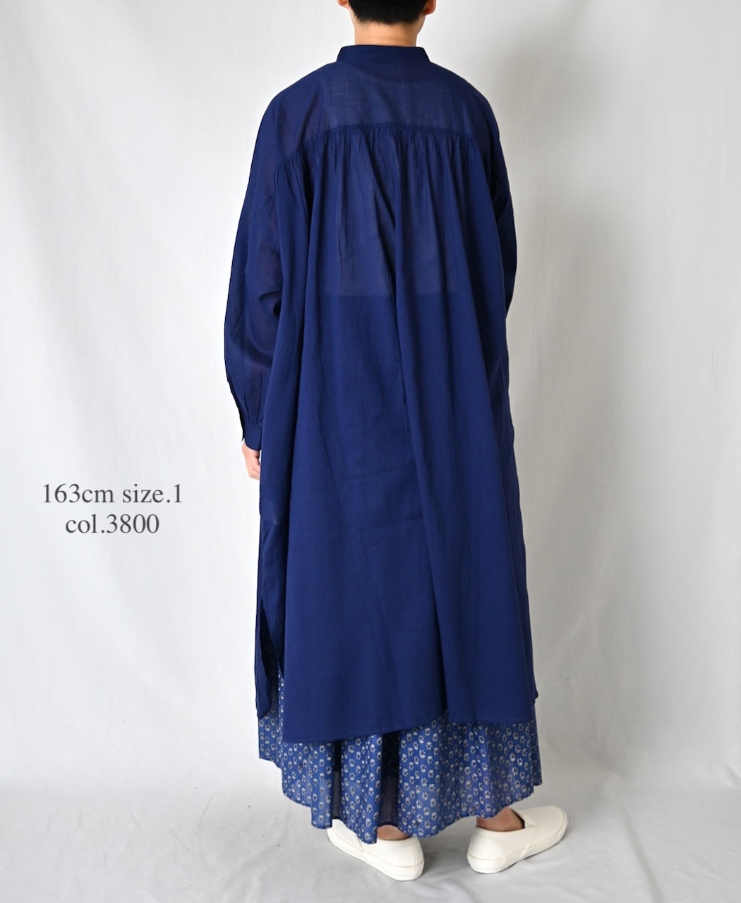 NSL26024(ワンピース) 80s COTTON VOILE PLAIN BANDED COLLAR GATHERED SHIRT DRESS