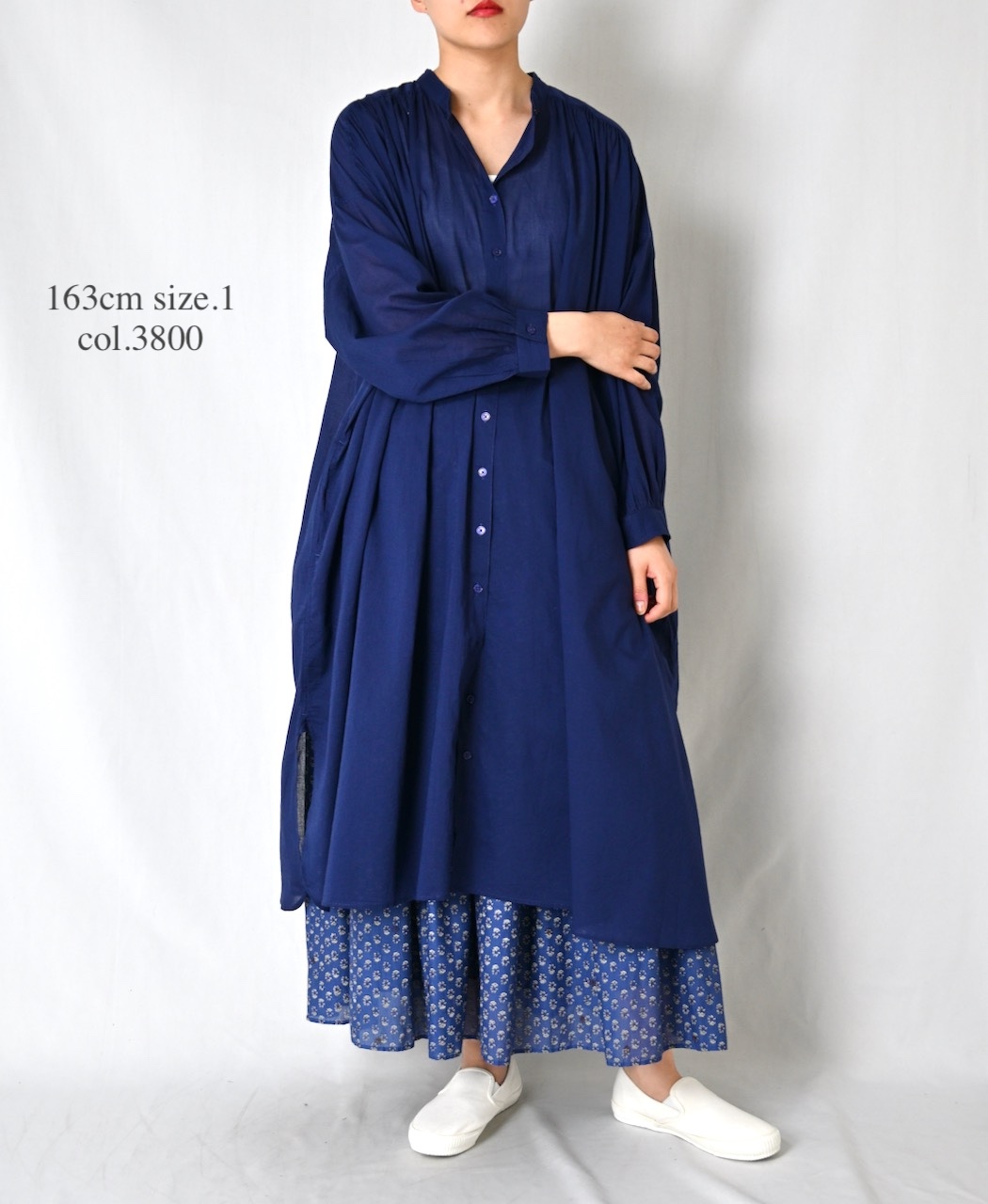 NSL26024(ワンピース) 80s COTTON VOILE PLAIN BANDED COLLAR GATHERED SHIRT DRESS