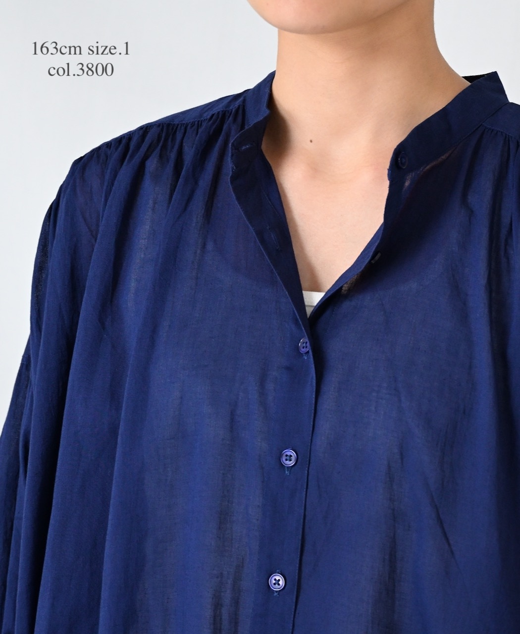 NSL26024(ワンピース) 80s COTTON VOILE PLAIN BANDED COLLAR GATHERED SHIRT DRESS